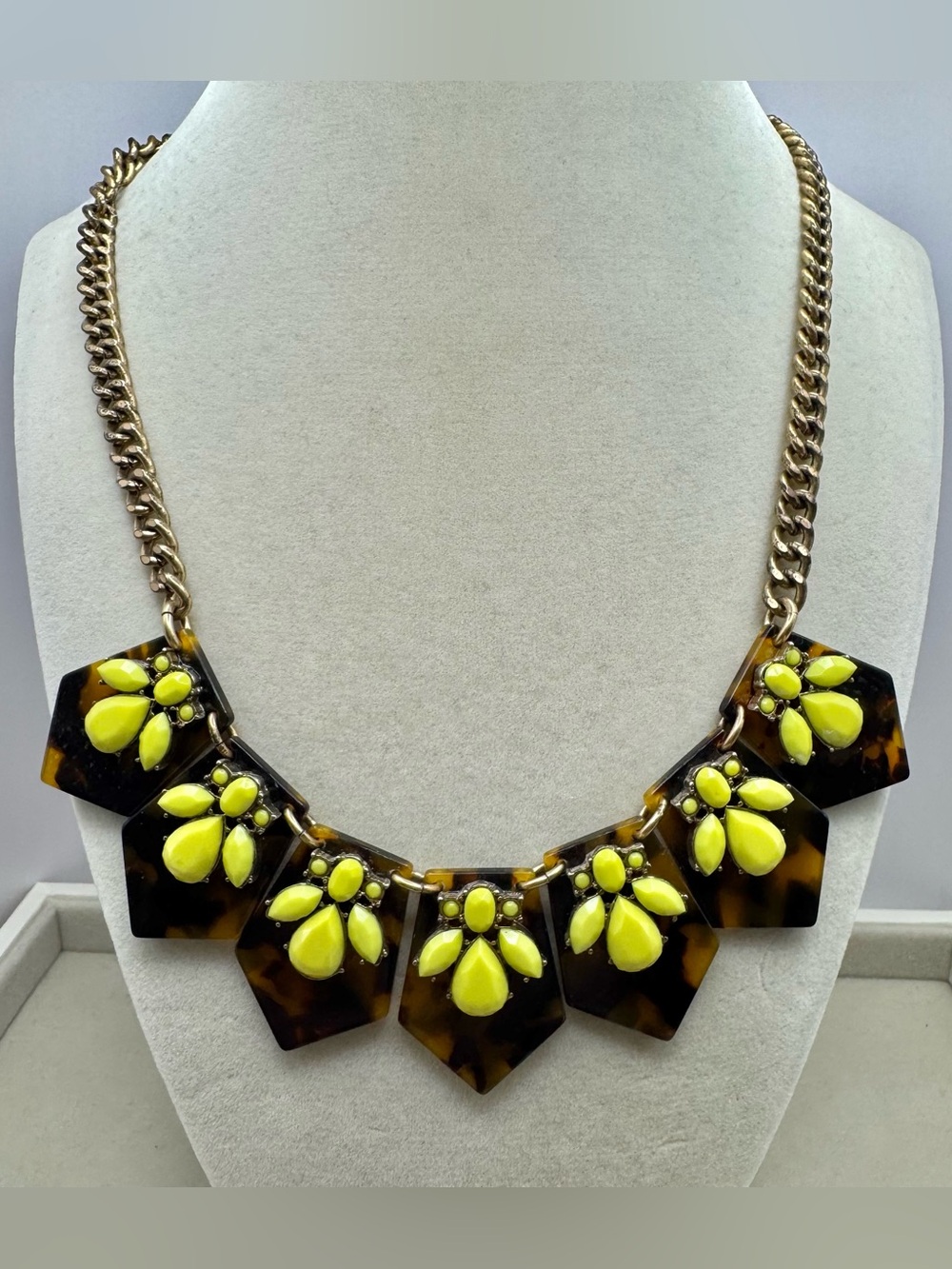 J. Crew Tortoise Geometric Panel Necklace with Lime Green Stones